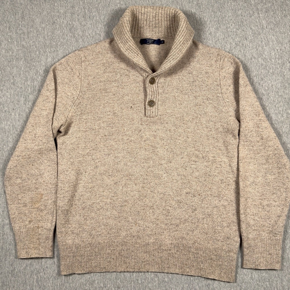 J.Crew‎ Sweater Mens Medium Beige Shawl Collar Pullover 100% Lambswool 21943